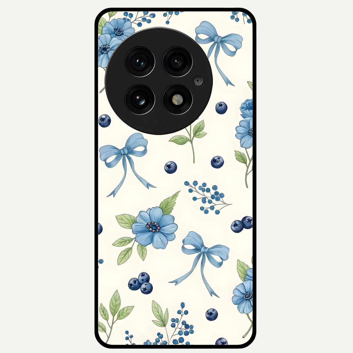  Blue Flower And Bow Glass Case For OnePlus 13 back cover – full design glossy printed glass finish
