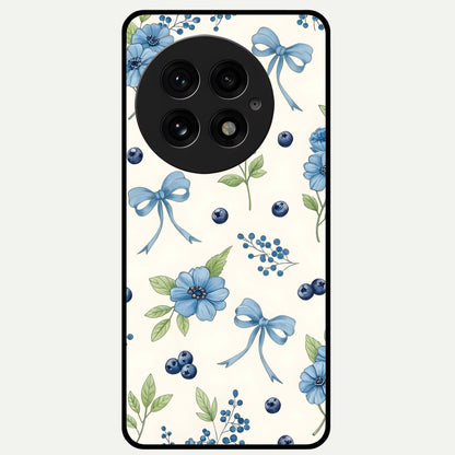  Blue Flower And Bow Glass Case For OnePlus 13 back cover – full design glossy printed glass finish