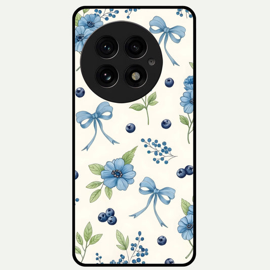  Blue Flower And Bow Glass Case For OnePlus 13 back cover – full design glossy printed glass finish