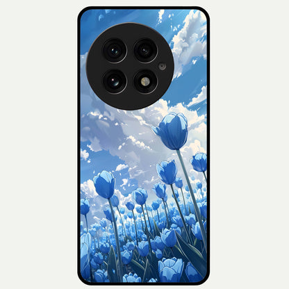  Blue Tulip Clouds Glass Case For OnePlus 13 back cover – full design glossy printed glass finish