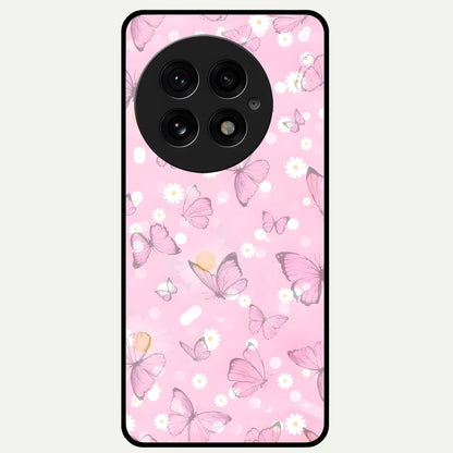  Blush Butterfly Garden Glass Case For OnePlus 13 back cover – full design glossy printed glass finish