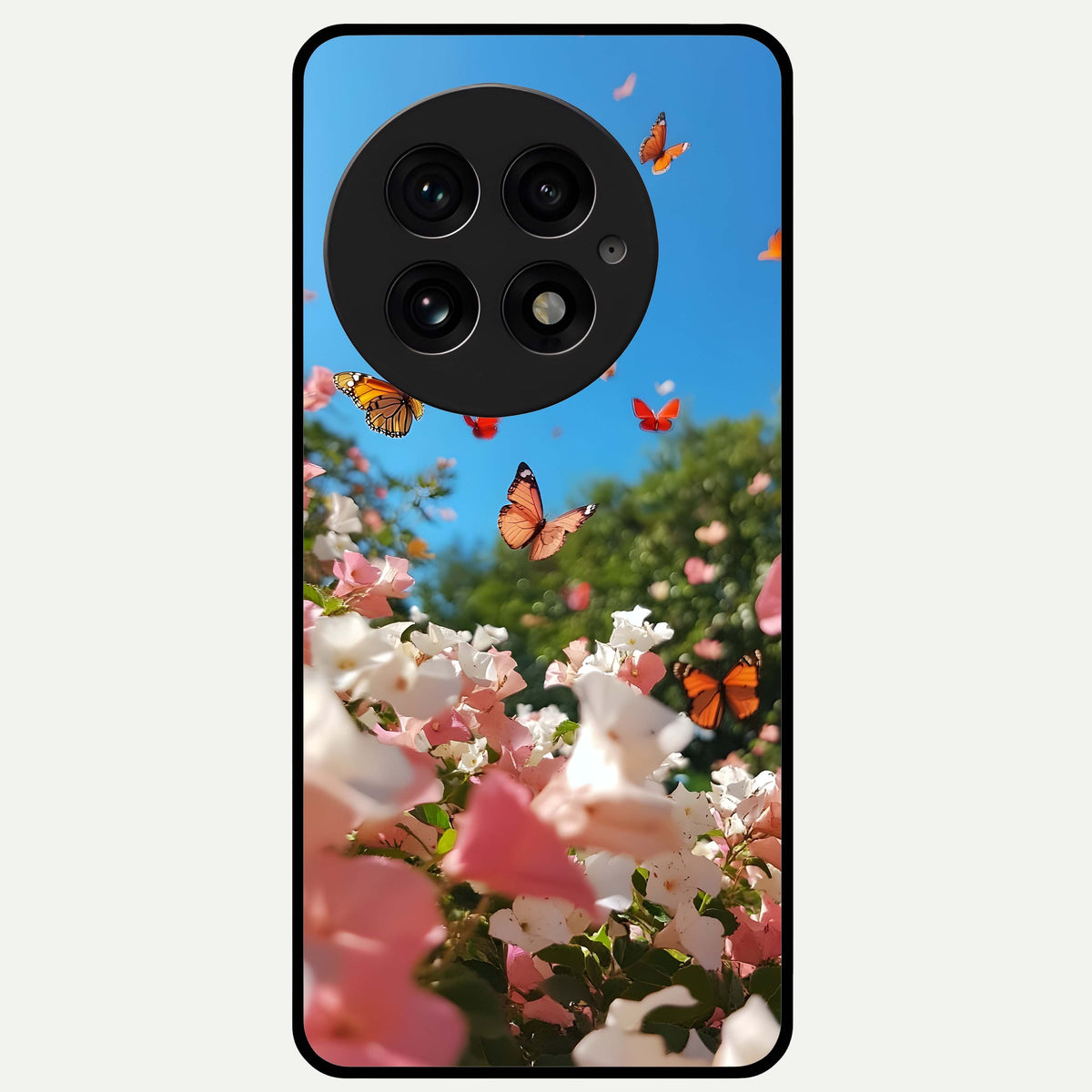  Butterflies In Bloom Sky Glass Case For OnePlus 13 back cover – full design glossy printed glass finish