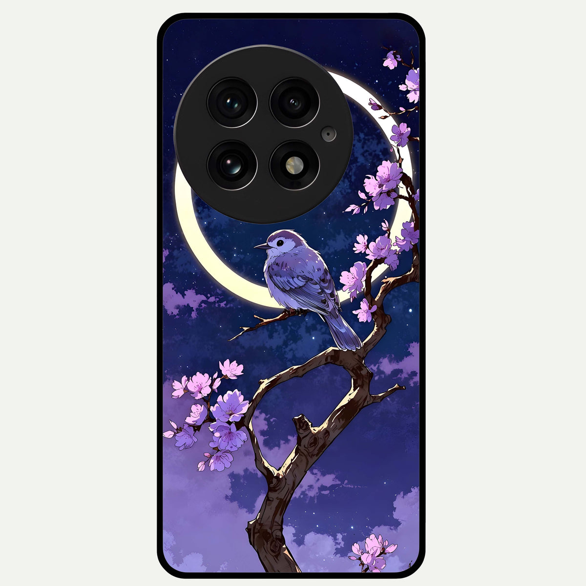  Celestial Bird Blossom Glass Case For OnePlus 13 back cover – full design glossy printed glass finish