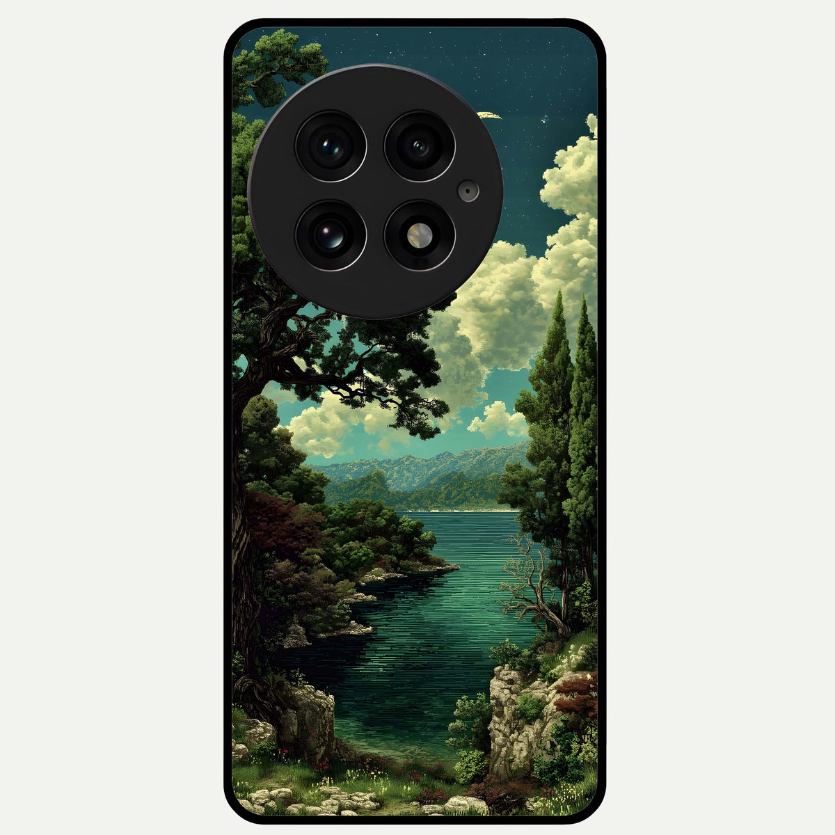  Celestial Lake Peace Glass Case For OnePlus 13 back cover – full design glossy printed glass finish
