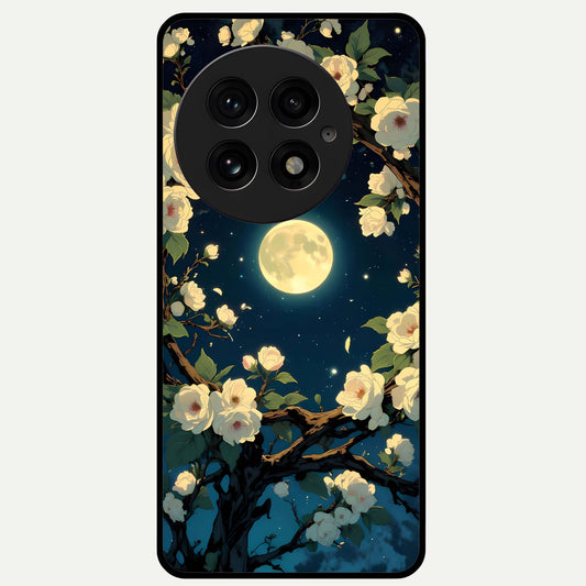  Celestial Moon And Flower Glass Case For OnePlus 13 back cover – full design glossy printed glass finish