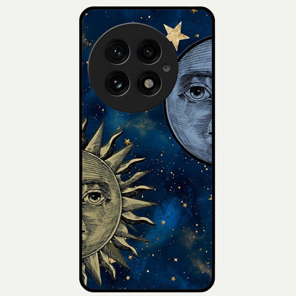  Celestial Moon With Sun Glass Case For OnePlus 13 back cover – full design glossy printed glass finish