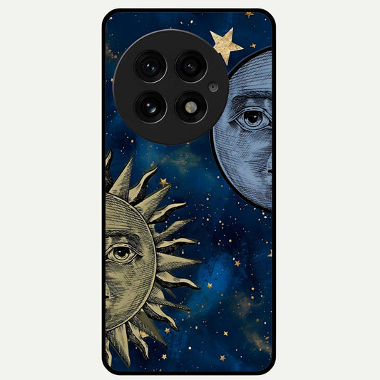  Celestial Moon With Sun Glass Case For OnePlus 13 back cover – full design glossy printed glass finish