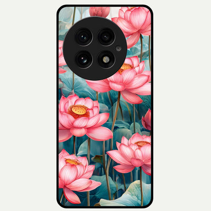  Celestial Pink Lotus Glass Case For OnePlus 13 back cover – full design glossy printed glass finish