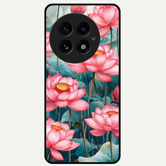  Celestial Pink Lotus Glass Case For OnePlus 13 back cover – full design glossy printed glass finish