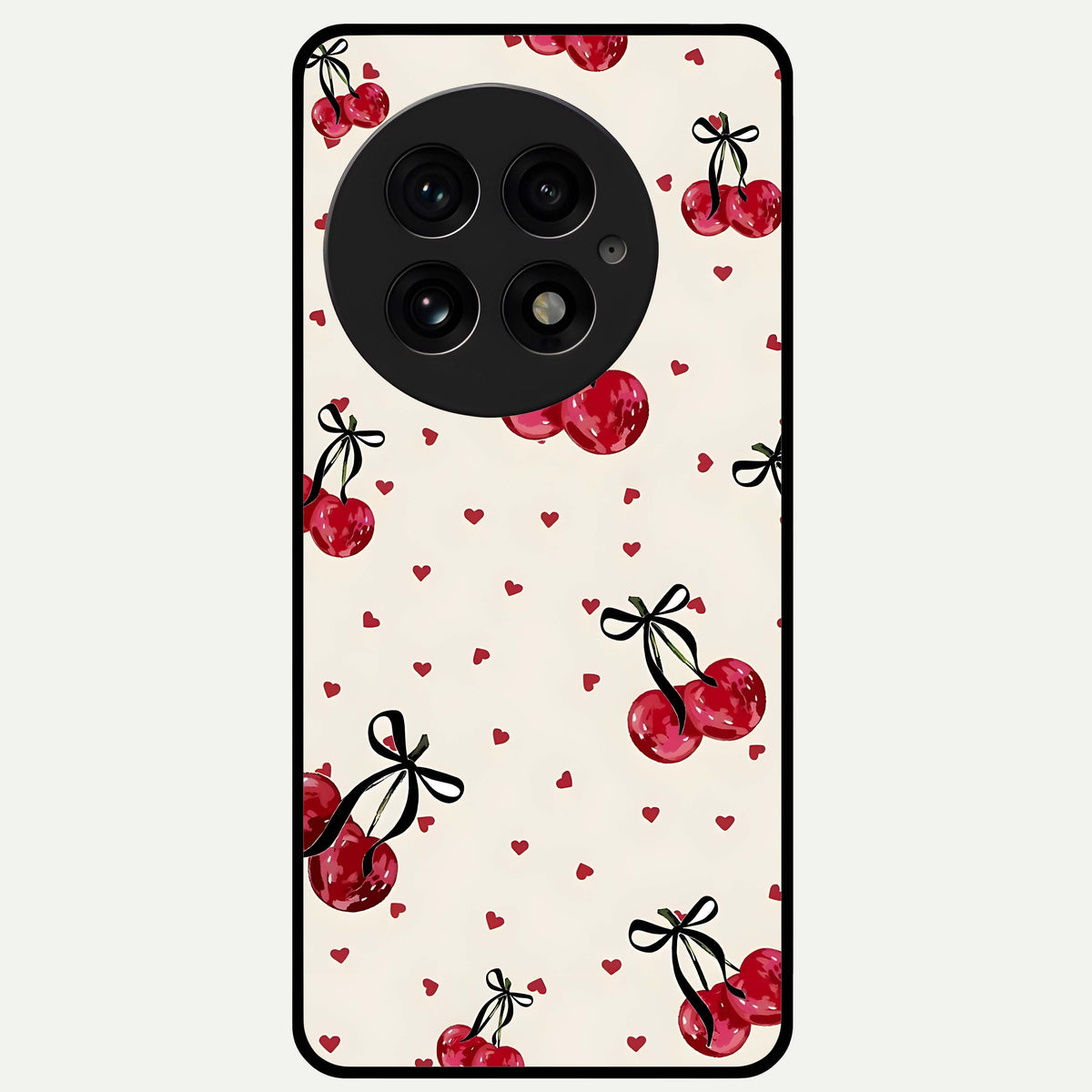  Cherry Heart Bow Glass Case For OnePlus 13 back cover – full design glossy printed glass finish