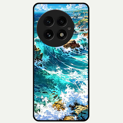  Coastal Blue Waves Glass Case For OnePlus 13 back cover – full design glossy printed glass finish