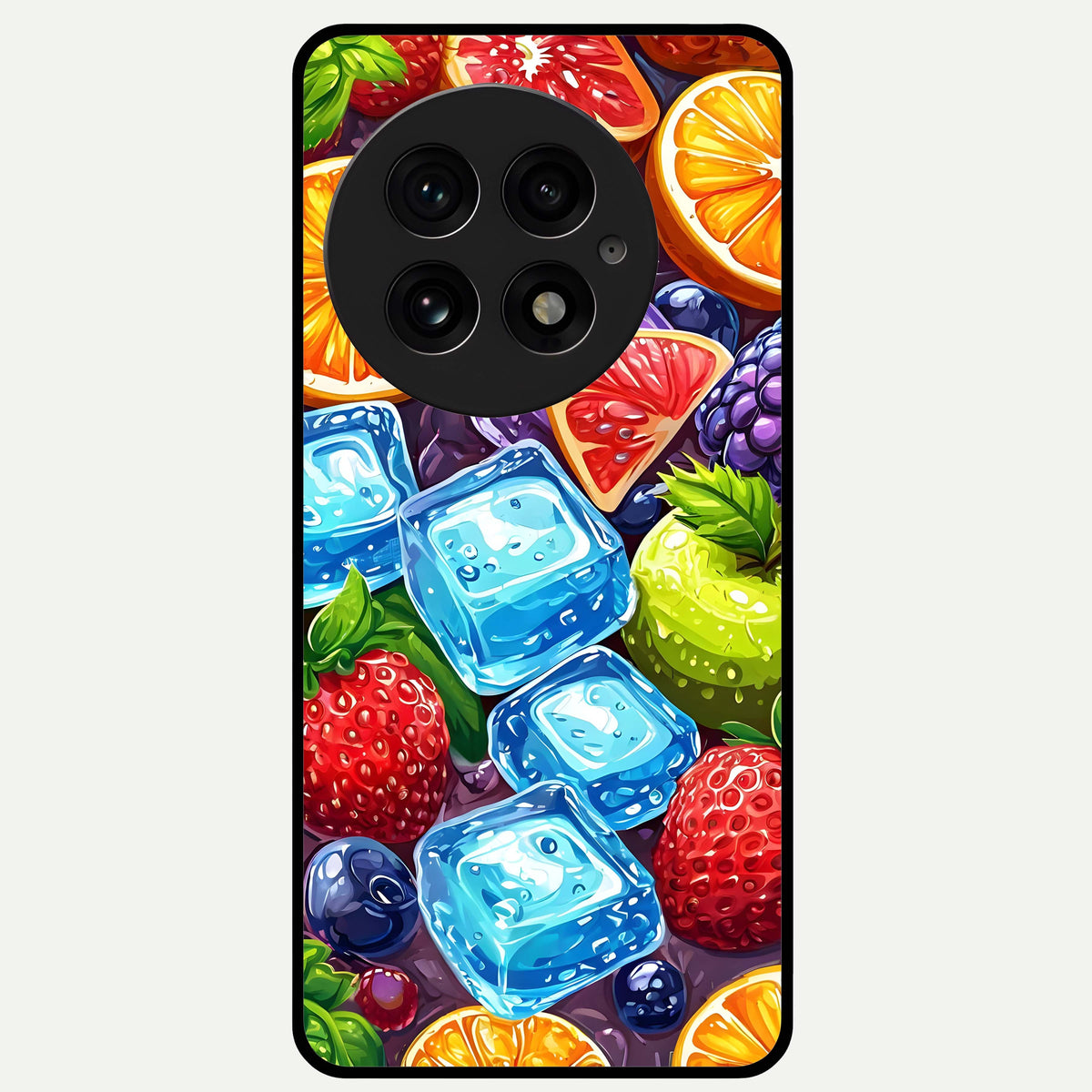  Colorful Fruits with Ice Glass Case For OnePlus 13 back cover – full design glossy printed glass finish