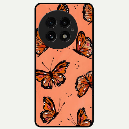  Coral Wing Butterfly Glass Case For OnePlus 13 back cover – full design glossy printed glass finish