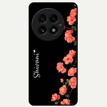  Crimson Bloom Grace Custom Name Glass Case For OnePlus 13 back cover – full design glossy printed glass finish