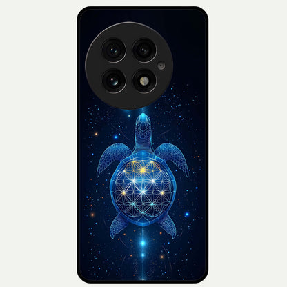  Crimson Blue Turtle Glass Case For OnePlus 13 back cover – full design glossy printed glass finish