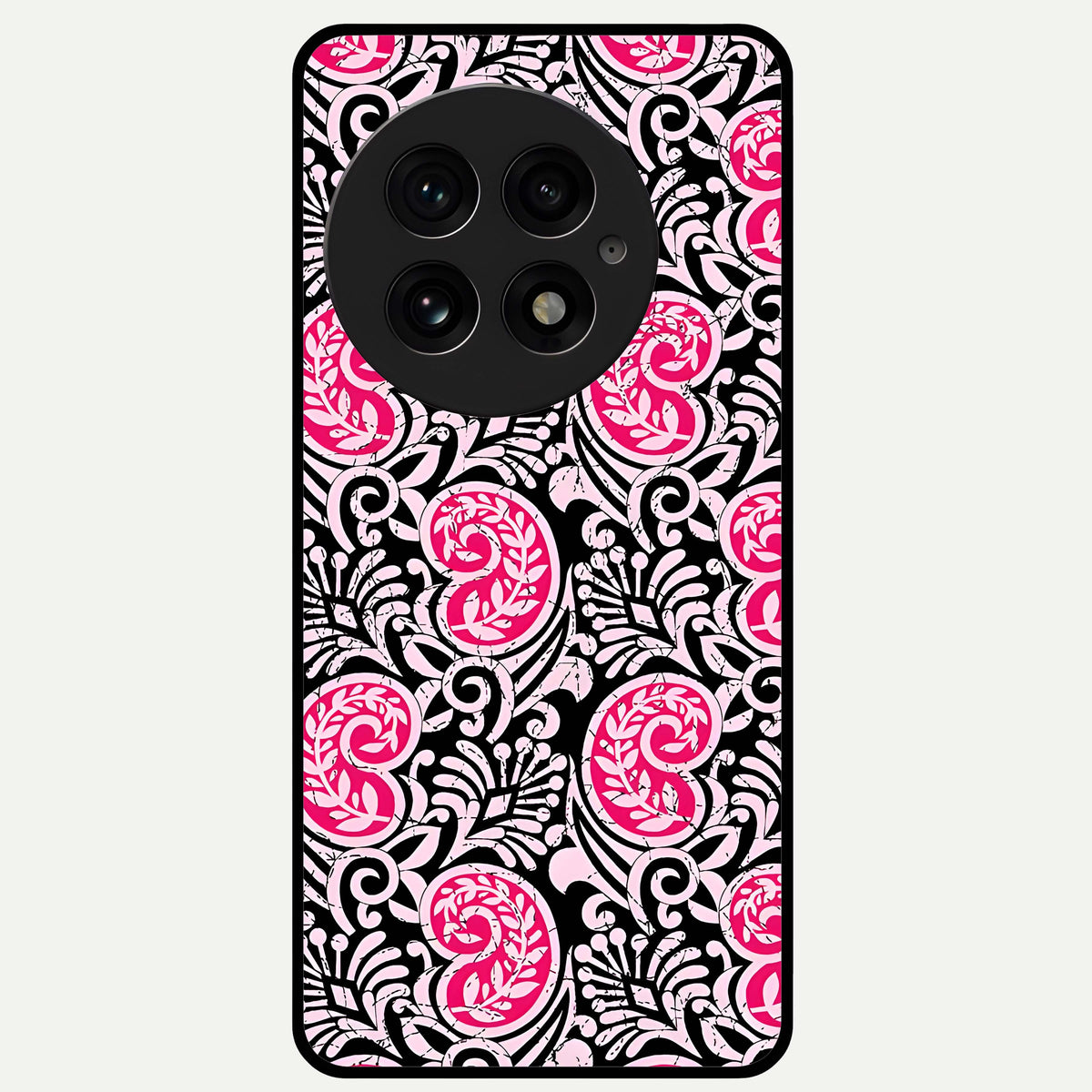  Crimson Paisley Charm Glass Case For OnePlus 13 back cover – full design glossy printed glass finish