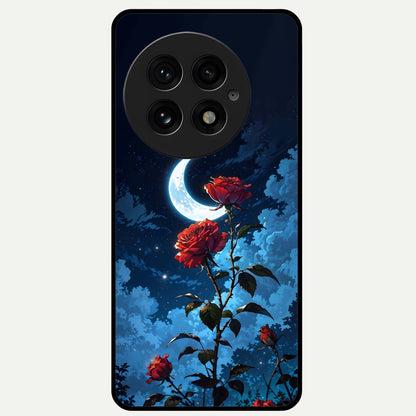  Crimson Rose Moon Glass Case For OnePlus 13 back cover – full design glossy printed glass finish