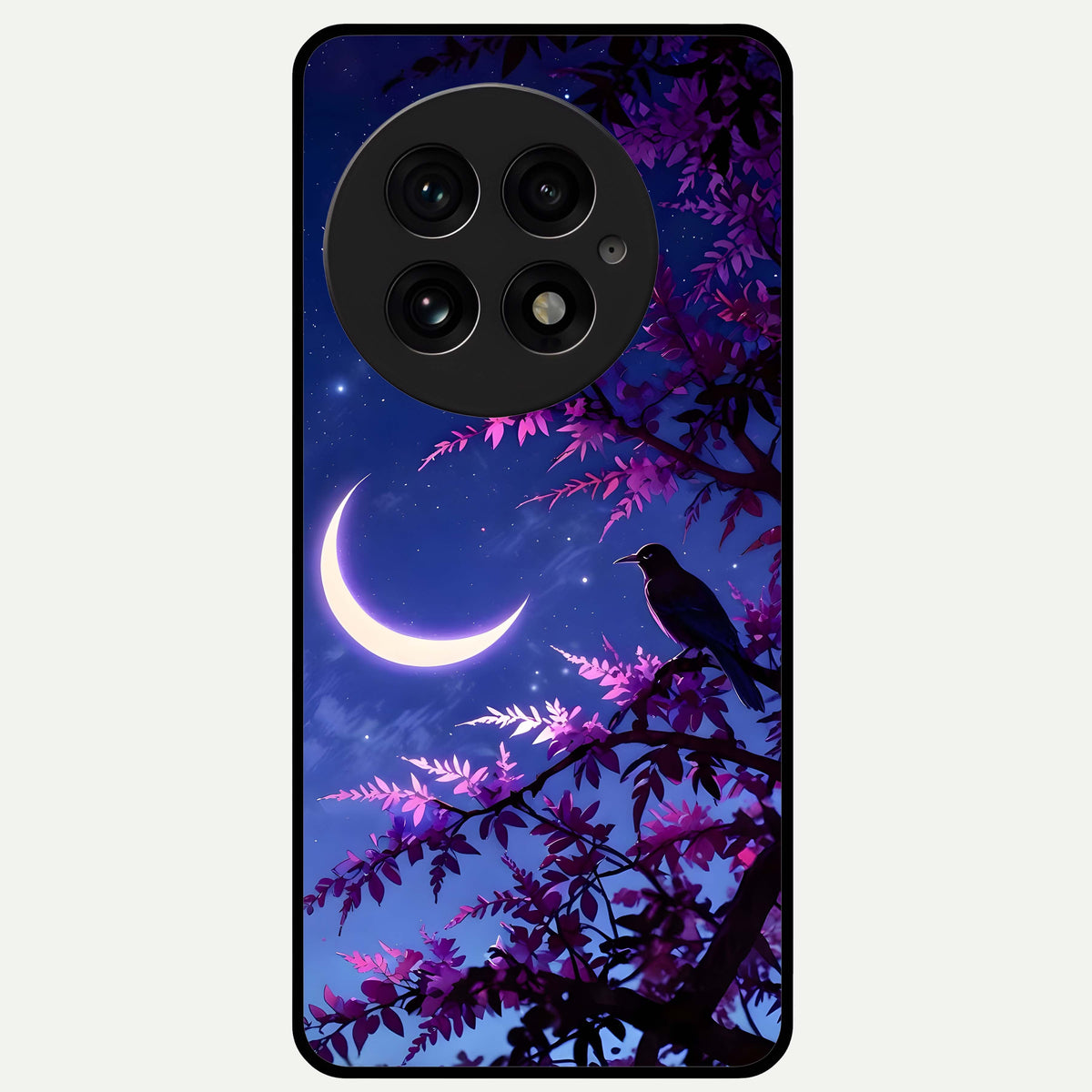  Crow And Moon Scenery Glass Case For OnePlus 13 back cover – full design glossy printed glass finish