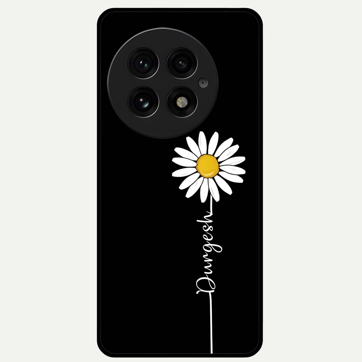  Custom Name White Flower Glass Case For OnePlus 13 back cover – full design glossy printed glass finish