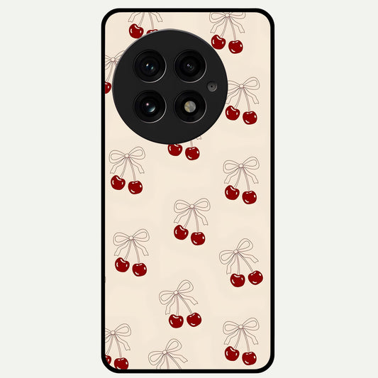  Cute Cherry Pattern Glass Case For OnePlus 13 back cover – full design glossy printed glass finish