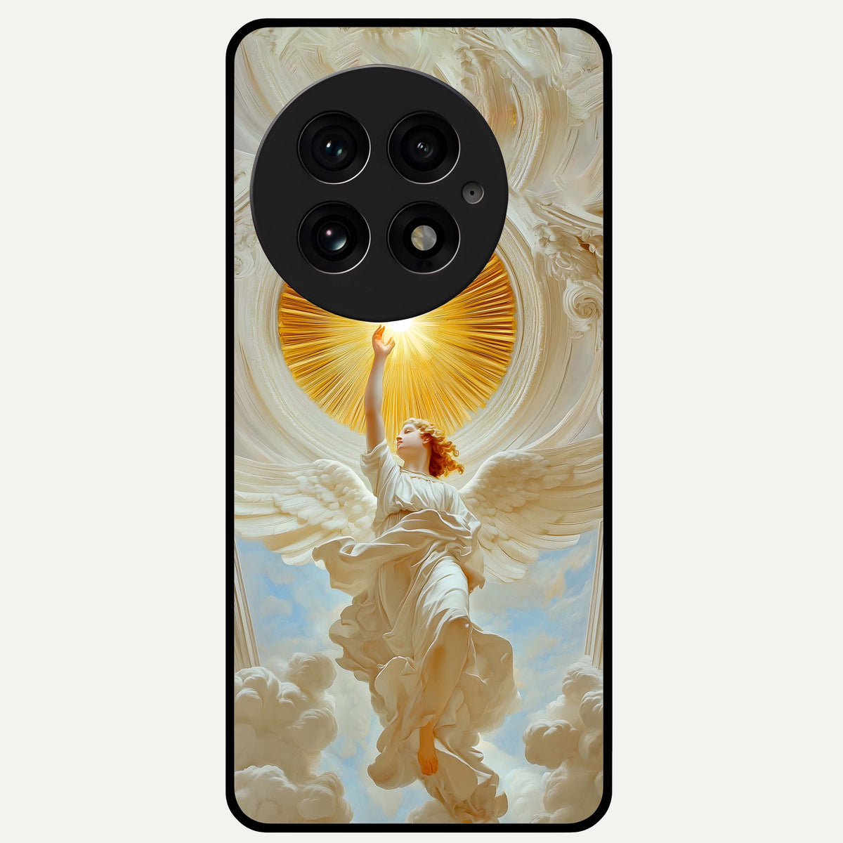  Divine Light Angel Glass Case For OnePlus 13 back cover – full design glossy printed glass finish