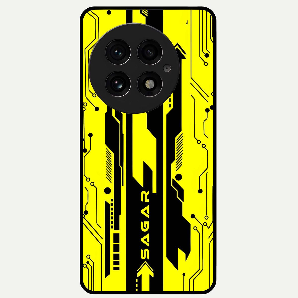  Electric Pulse CYBERPUNK Custom Name Glass Case For OnePlus 13 back cover – full design glossy printed glass finish