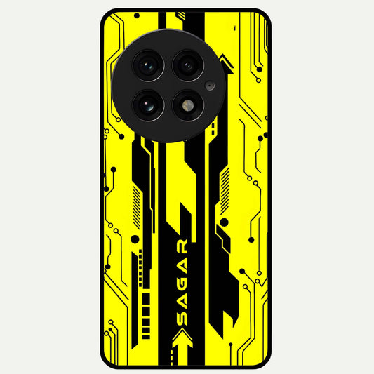  Electric Pulse CYBERPUNK Custom Name Glass Case For OnePlus 13 back cover – full design glossy printed glass finish