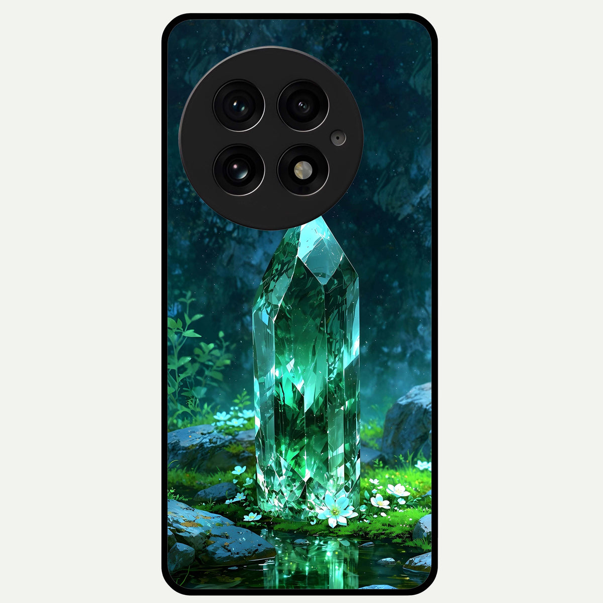  Emerald Light Crystal Glass Case For OnePlus 13 back cover – full design glossy printed glass finish