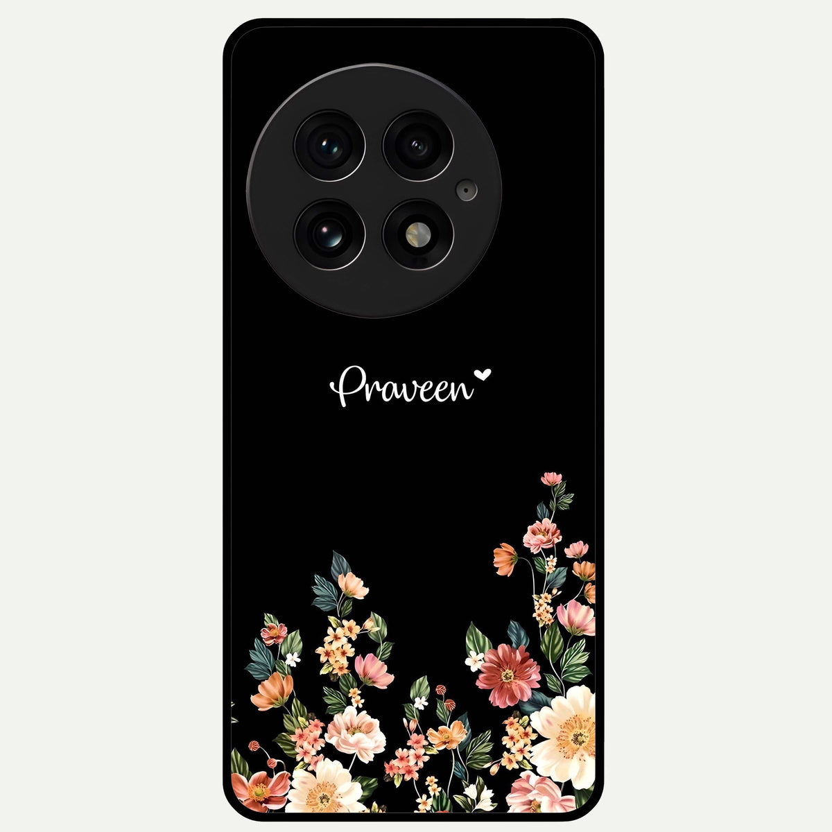  Floral Design Personalized Custom Name Glass Case For OnePlus 13 back cover – full design glossy printed glass finish