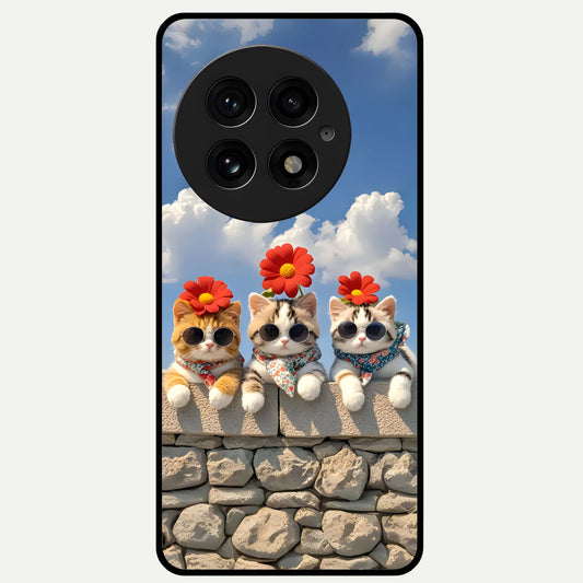  Floral Kitty Squad Glass Case For OnePlus 13 back cover – full design glossy printed glass finish