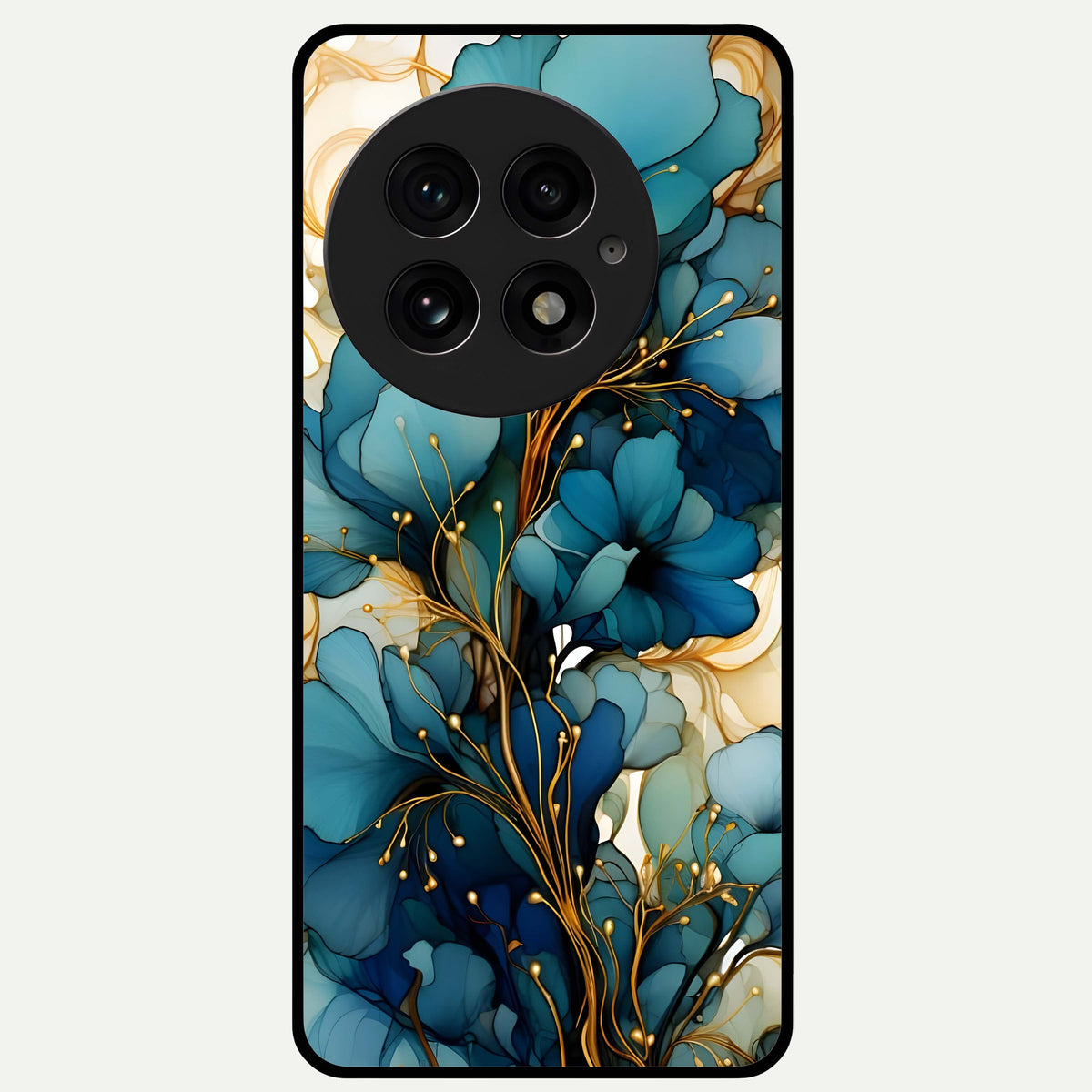  Golden Bloom Symphony Glass Case For OnePlus 13 back cover – full design glossy printed glass finish