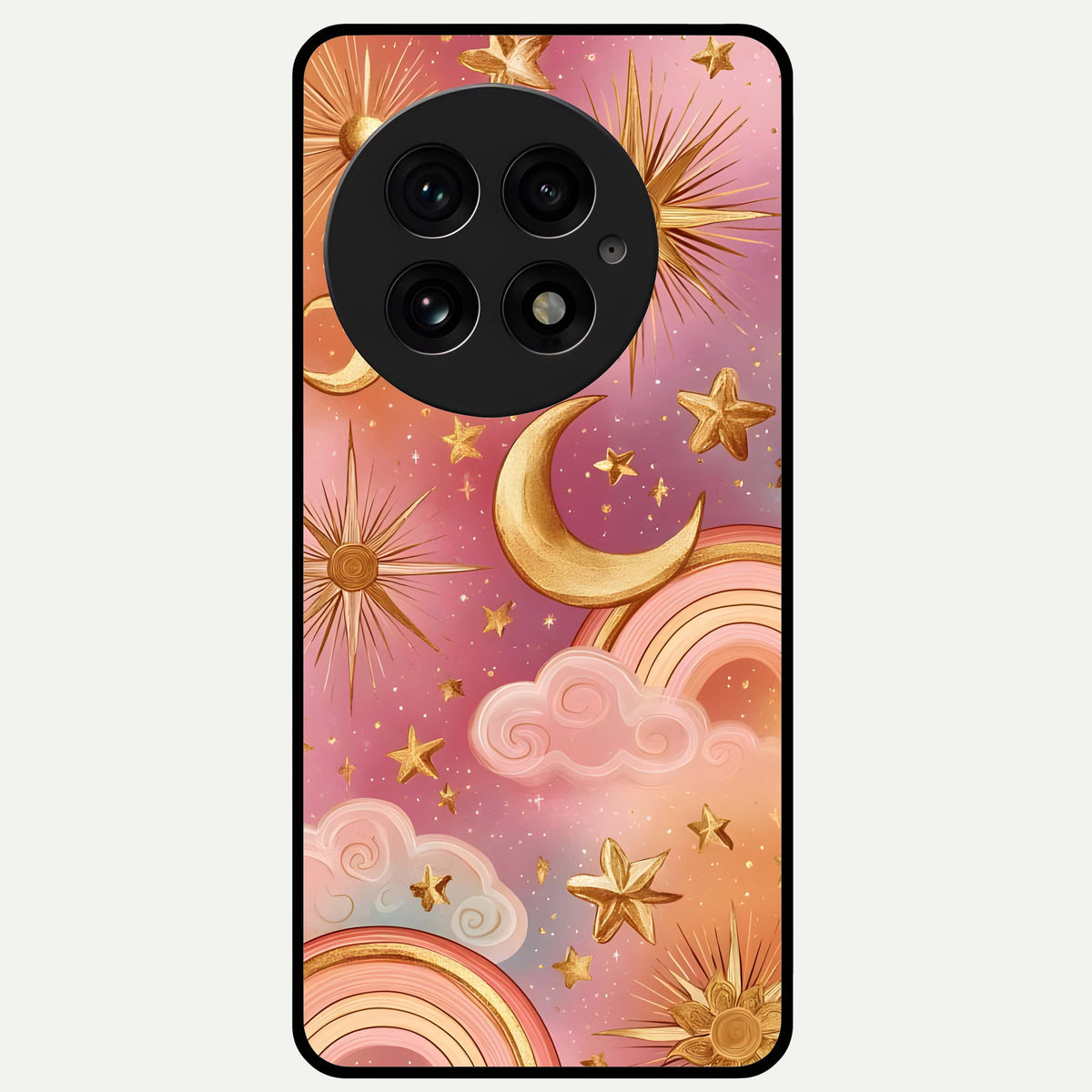  Golden Celestial Dreams Glass Case For OnePlus 13 back cover – full design glossy printed glass finish