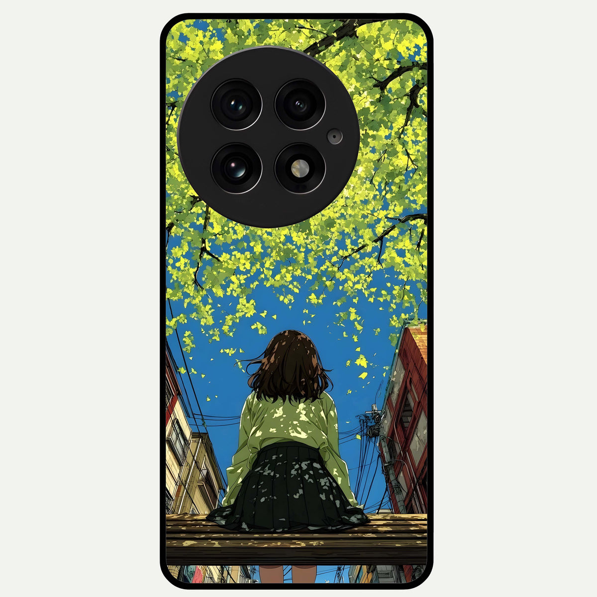  Golden Leaves Glow Glass Case For OnePlus 13 back cover – full design glossy printed glass finish