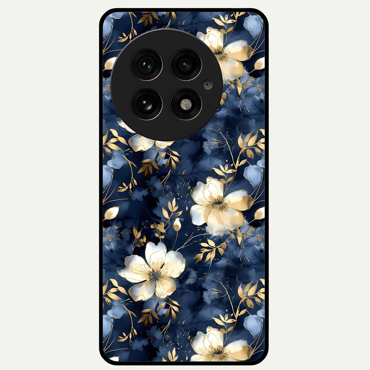  Golden Midnight Bloom Glass Case For OnePlus 13 back cover – full design glossy printed glass finish