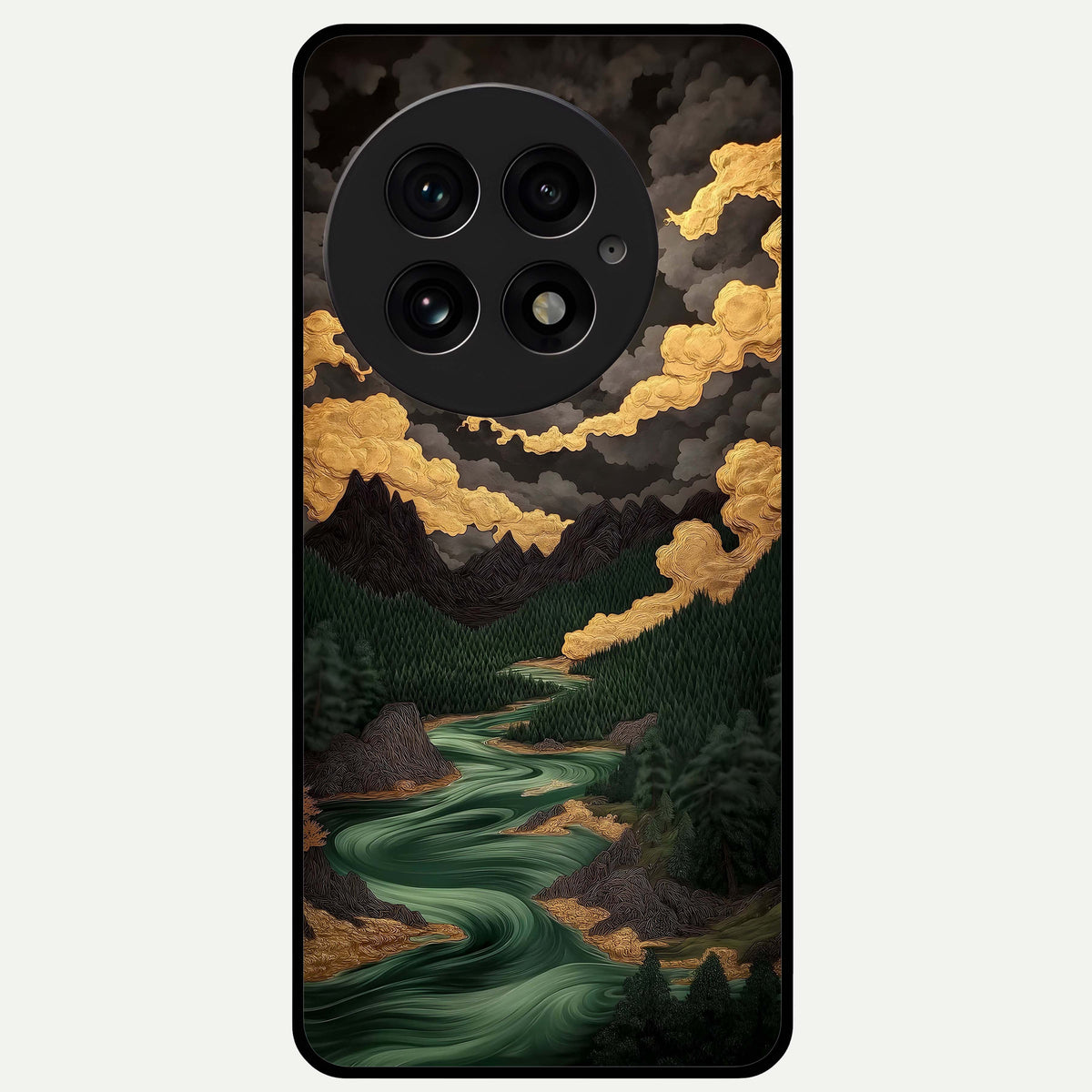  Golden River Moon Glass Case For OnePlus 13 back cover – full design glossy printed glass finish