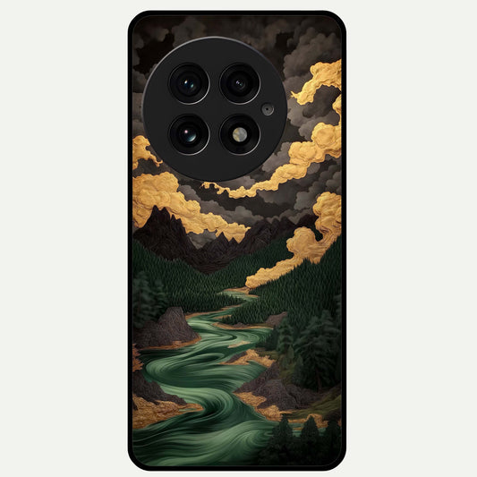  Golden River Moon Glass Case For OnePlus 13 back cover – full design glossy printed glass finish