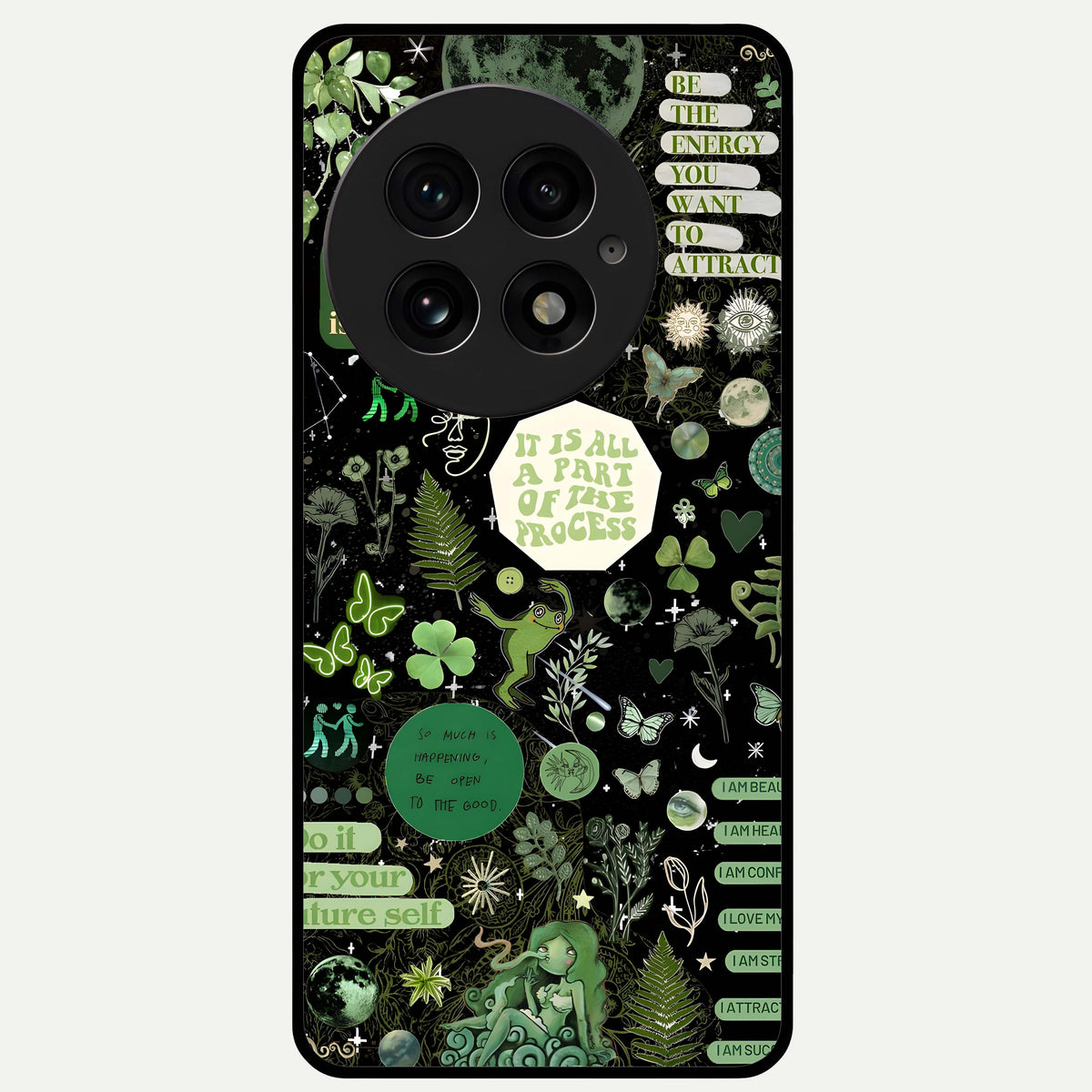  Green Mandala Pattern Glass Case For OnePlus 13 back cover – full design glossy printed glass finish