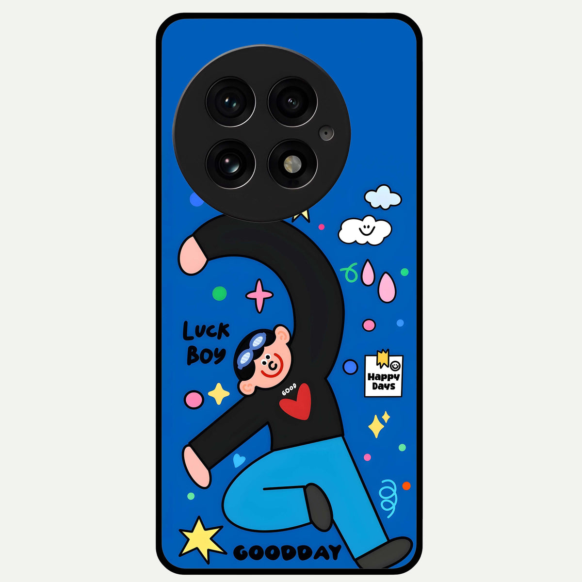  Happy Luck Vibe Glass Case For OnePlus 13 back cover – full design glossy printed glass finish