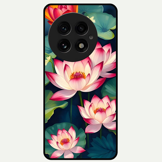  Lotus Dream Serenity Glass Case For OnePlus 13 back cover – full design glossy printed glass finish