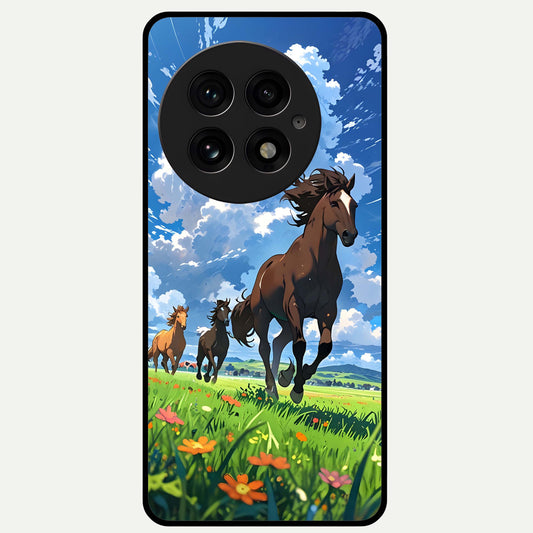  Majestic Horses Galloping Glass Case For OnePlus 13 back cover – full design glossy printed glass finish