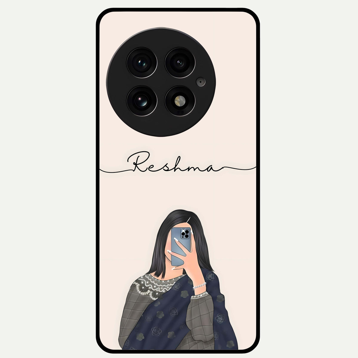  Mirror Mood Muse With Custom Name Glass Case For OnePlus 13 back cover – full design glossy printed glass finish