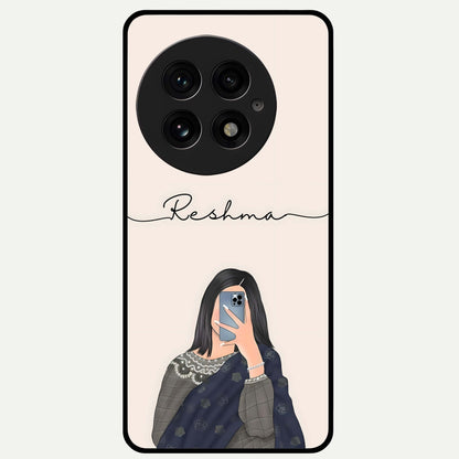  Mirror Mood Muse With Custom Name Glass Case For OnePlus 13 back cover – full design glossy printed glass finish
