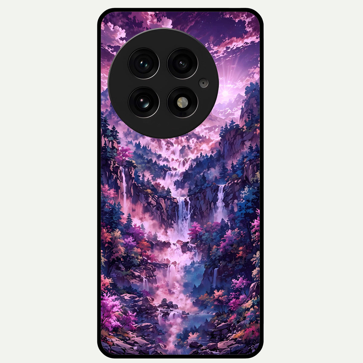  Mystic Cascade Peaks Glass Case For OnePlus 13 back cover – full design glossy printed glass finish
