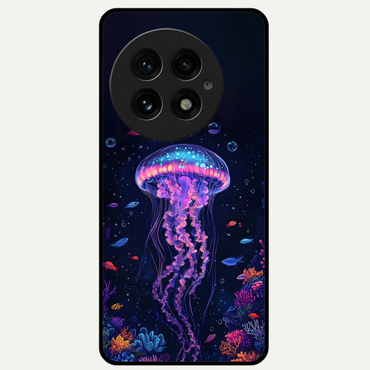  Neon Jellyfish Glass Case For OnePlus 13 back cover – full design glossy printed glass finish