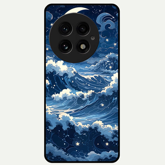  Ocean Moon Waves Glass Case For OnePlus 13 back cover – full design glossy printed glass finish
