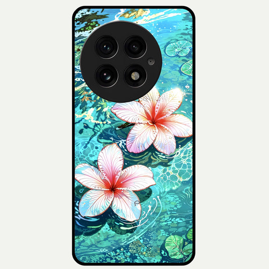  Pink Flowers in Water Glass Case For OnePlus 13 back cover – full design glossy printed glass finish