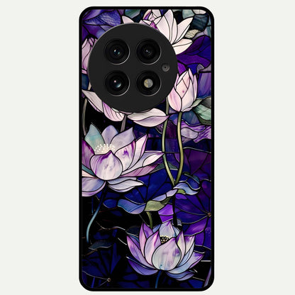  Purple Lotus Pattern Glass Case For OnePlus 13 back cover – full design glossy printed glass finish