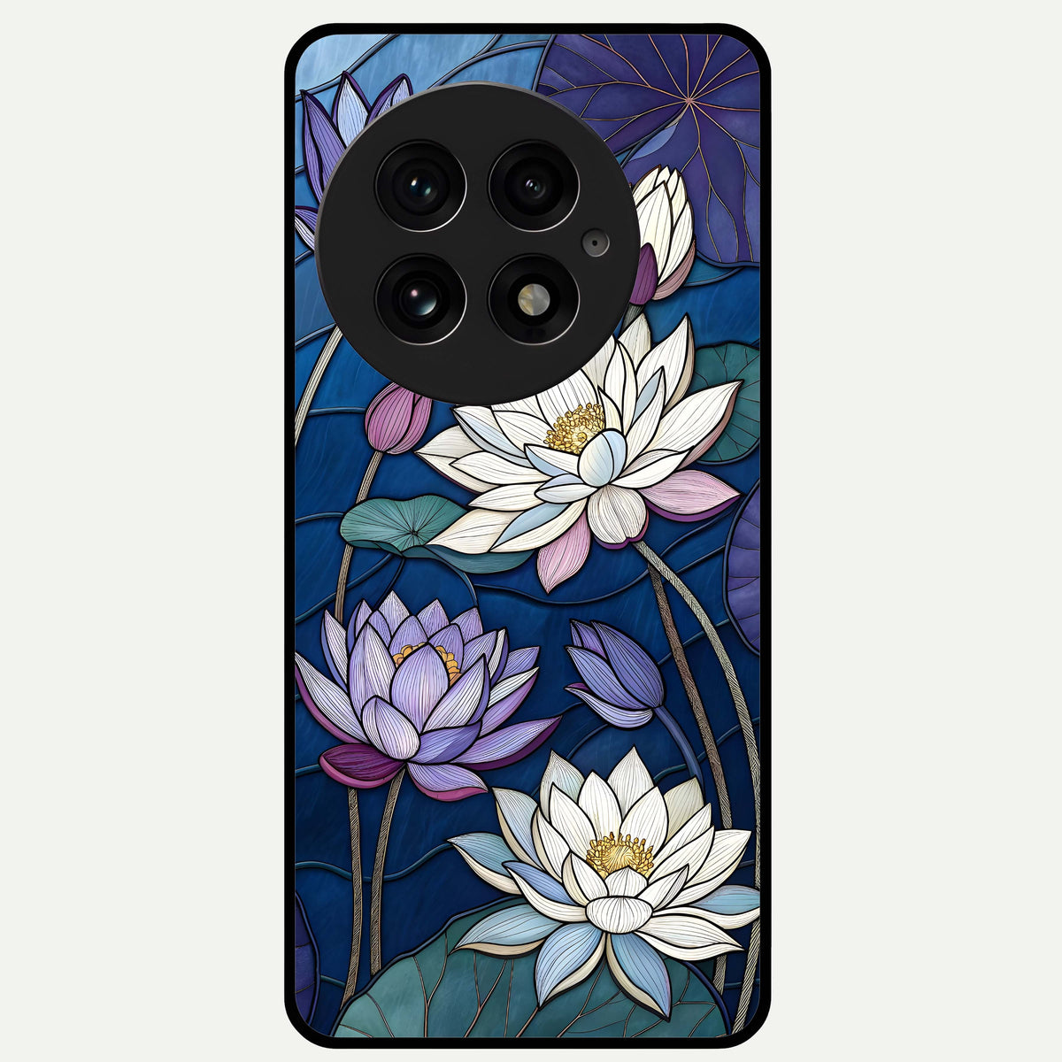  Purple Lotus Stained Glass Case For OnePlus 13 back cover – full design glossy printed glass finish