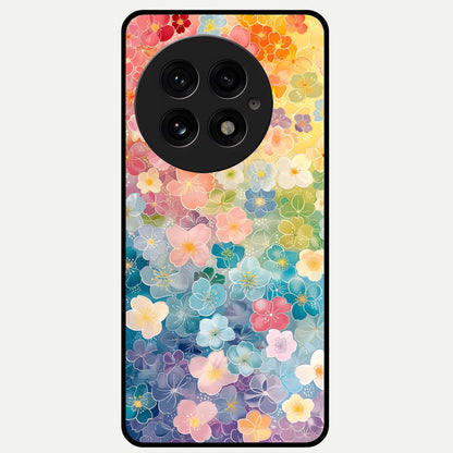  Rainbow Blossom Burst Glass Case For OnePlus 13 back cover – full design glossy printed glass finish