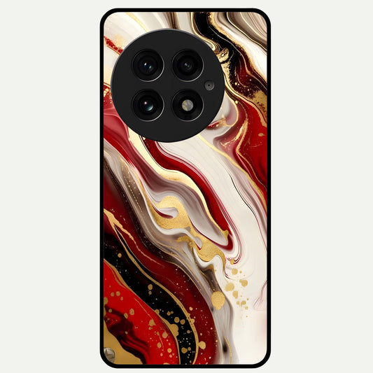  Red And White Marble Glass Case For OnePlus 13 back cover – full design glossy printed glass finish